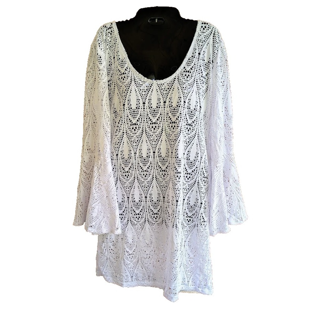 Womens 3X New Cover Up Crochet Bell Sleeve Beach Going Out Dress Lacey Pool Boho